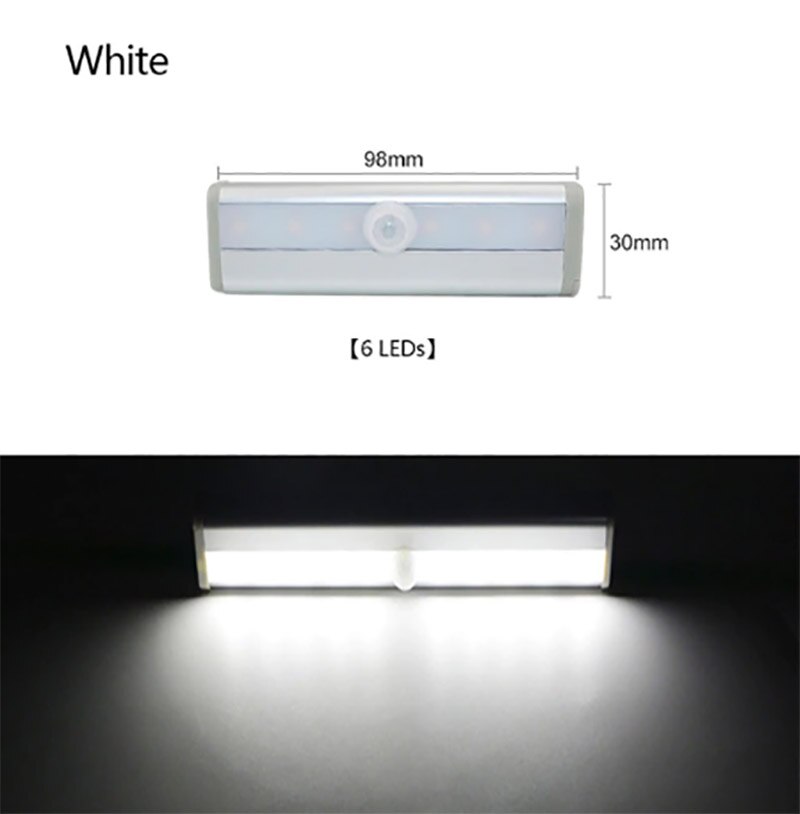LED Wireless Induction Lamp LED Closet Light PIR Motion Sensor Light Motion Sensing LED Light: 6 LED  Cold  White