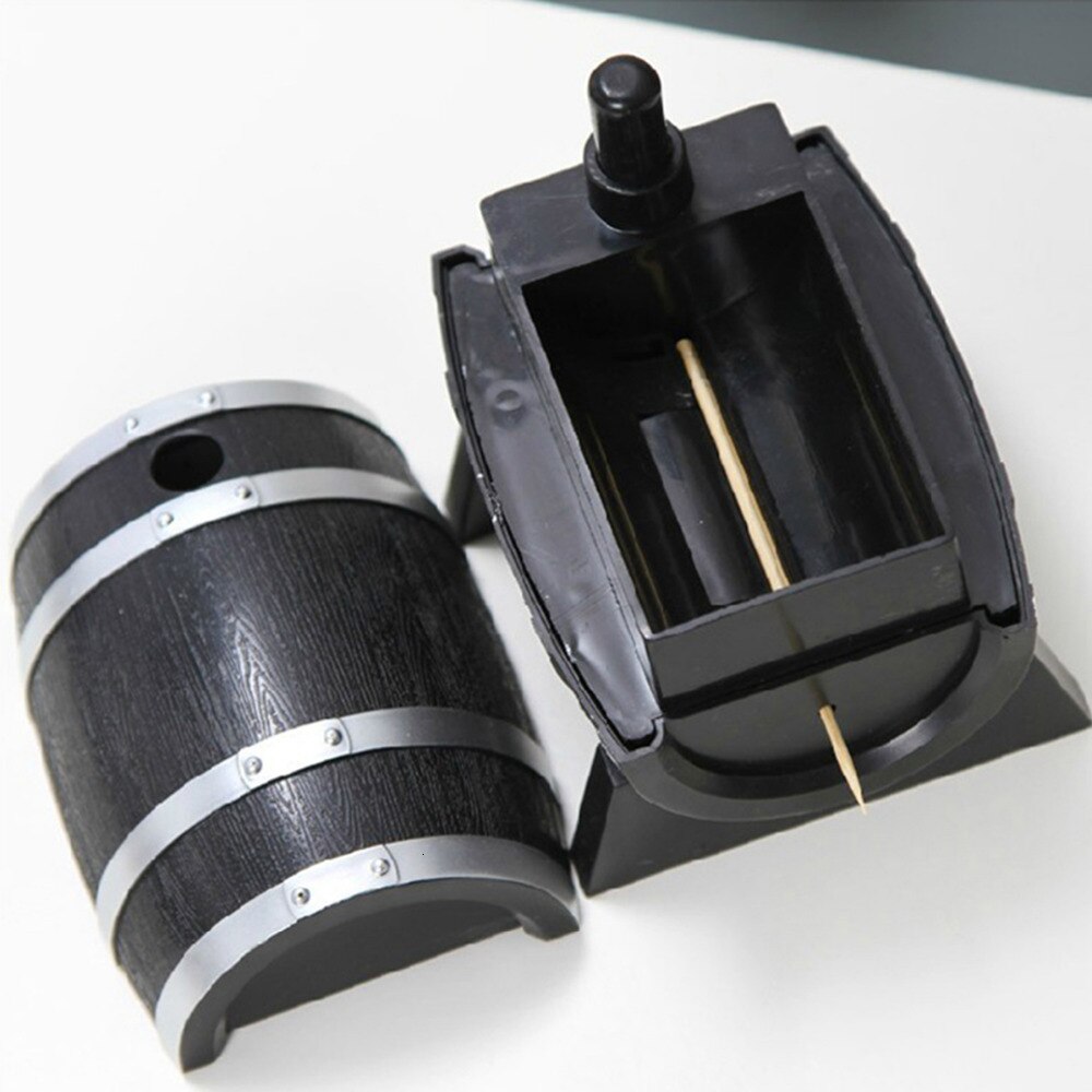 1 PC Automatic Oak Wine Barrel-Shaped Toothpick Holders Plastic Box Container Case For Home Kitchen