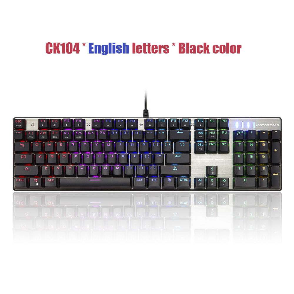 Original Motospeed CK104 Gaming Mechanical keyboard Wired Metal Red Switch Blue Russian English LED Backlit RGB gamer Computer: Black English / Blue Switch