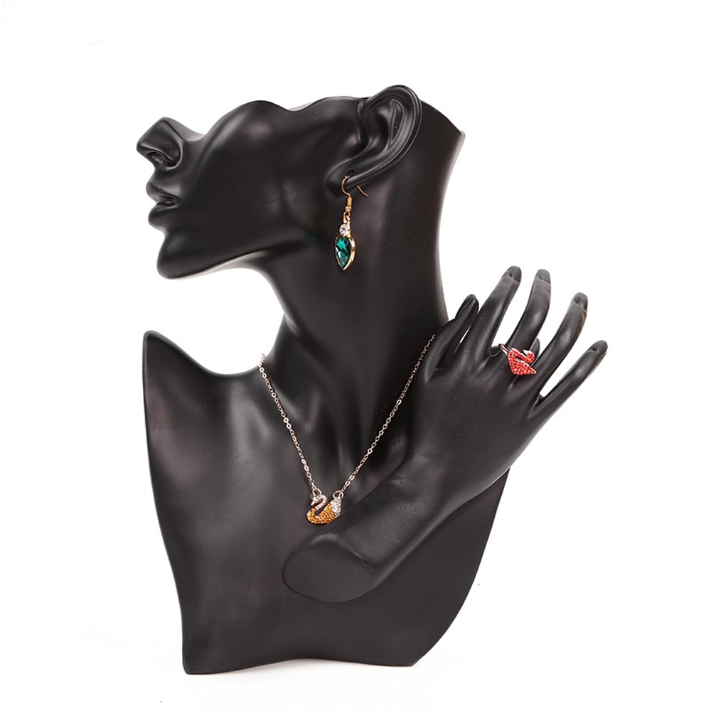 Kvinnelig mannequin halvhode og hånddisplay eardrop halskjede smykker byste til ørering harpiks mugg stå svart håndverk