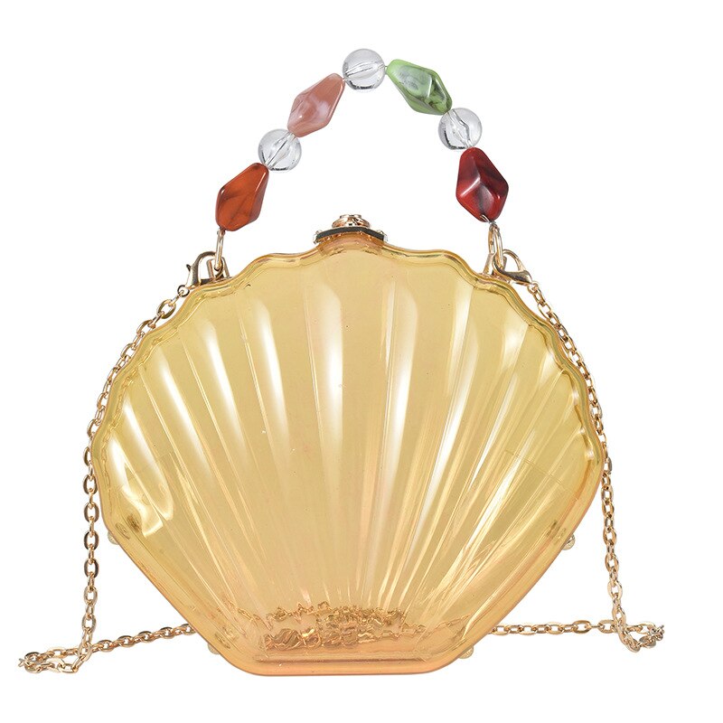 Bolso de mano de de plástico transparente con forma de concha para mujer, bandolera de boda, bolso de hombro con cadena: Amarillo