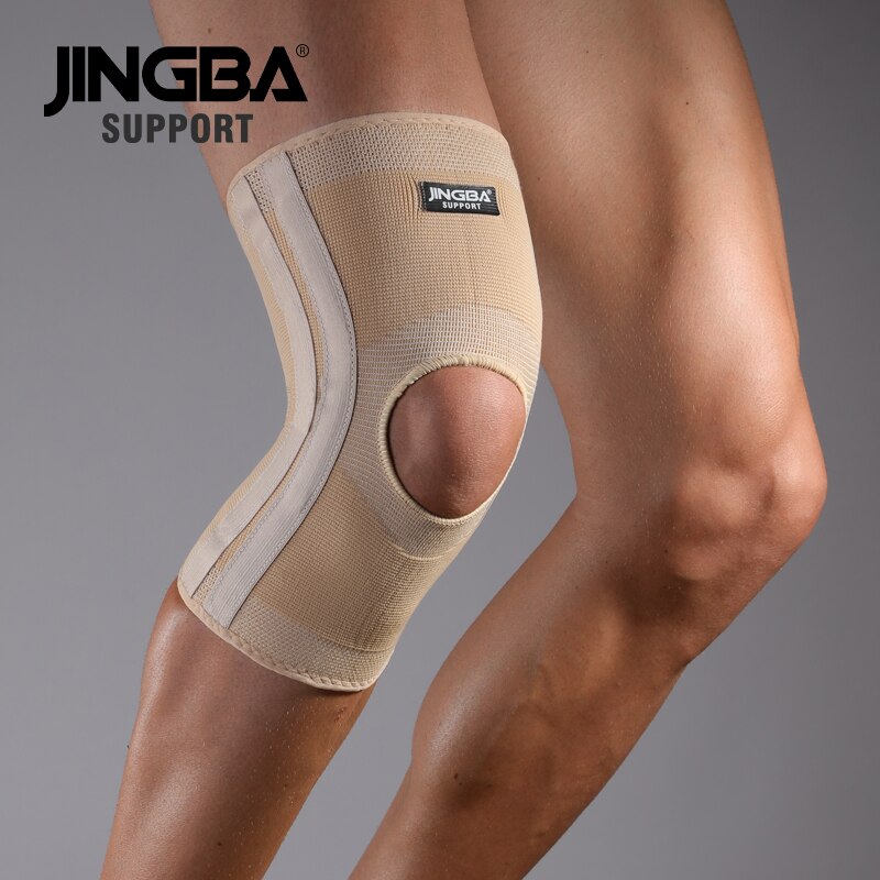 Jingba support sportssikkerhed beskyttelse knæpuder volleyball knæstøtte basketball knæbeskytter bøjle fjeder støtte: Khaki