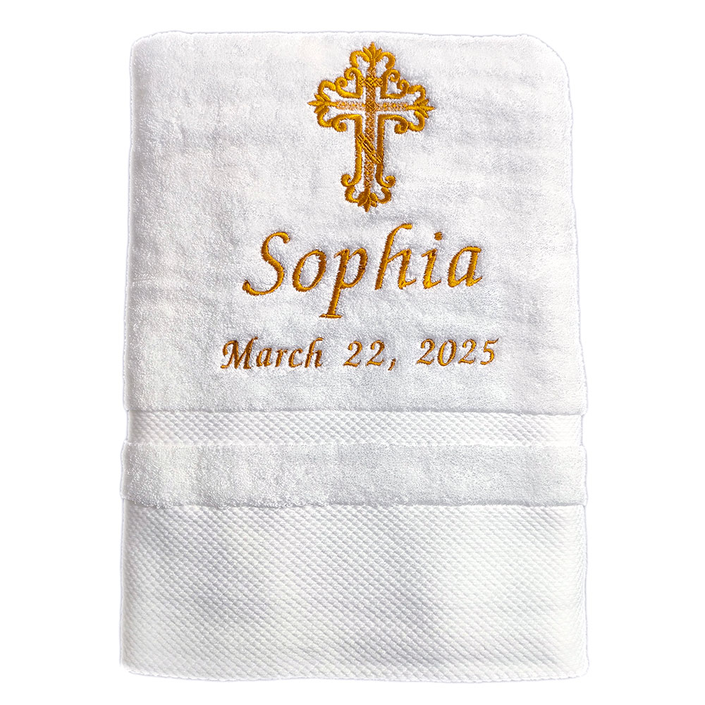 AHSNME Toalla de bautismo personalizada, toallas de baño de 70x140cm para bautizo de bebé, toalla blanca con nombre y fecha