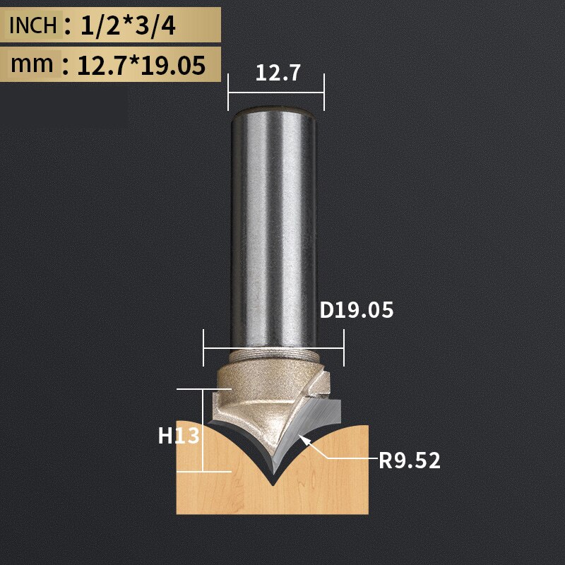 Tideway Point Cutting Round Over Bit Woodworking Tools Carving Tool Tungsten Carbide CNC Router Bit for Wood 1/2 Shank: J00113