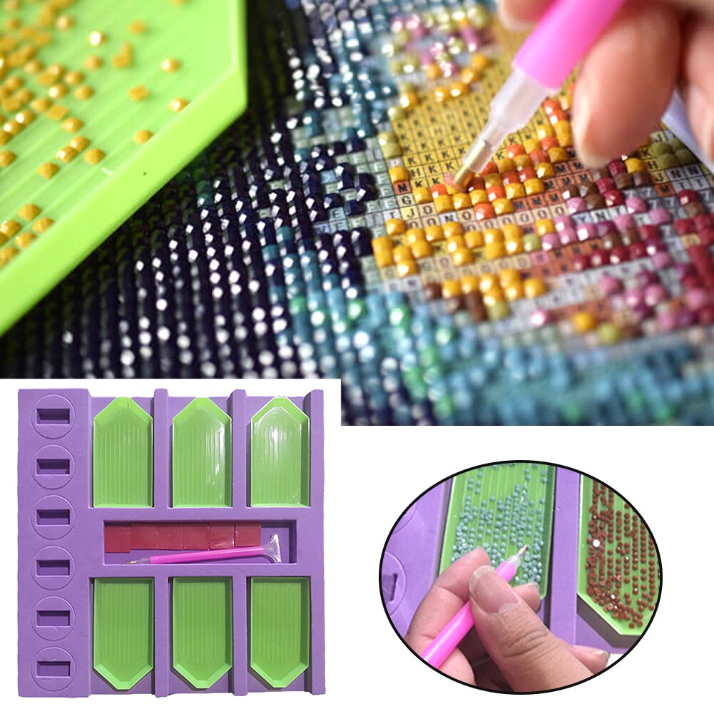 14pcs/set 6 Grids With Sticky Pen Diamond Painting Storage Bracket DIY Craft Tray Display Sponge Organizer Art Beads Container