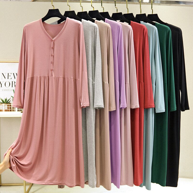 Large early autumn long sleeve button modal cotton loose home dress
