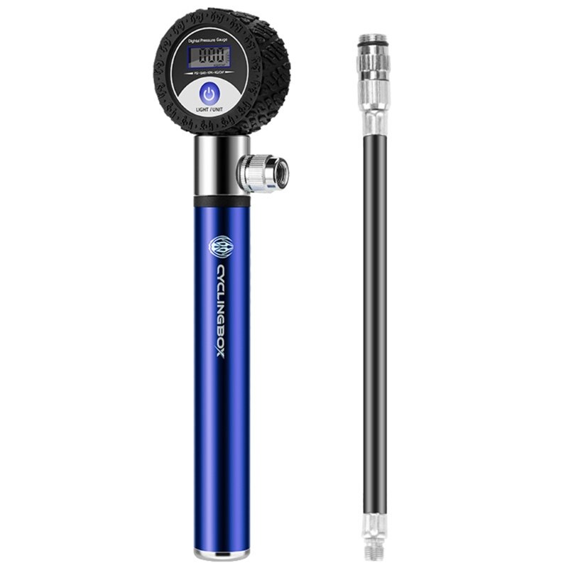 Sykkel mini pumpe med trykkmåler lcd digital skjerm 120 psi slange ultralett mtb sykkel dekk inflator: Blå