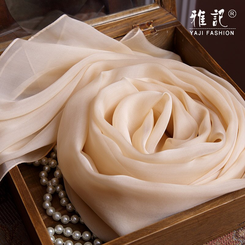 Bufanda de seda 100% para mujer, bufanda de seda Color Beige Nude Foulard femme, chal suave, primavera Otoño Invierno verano
