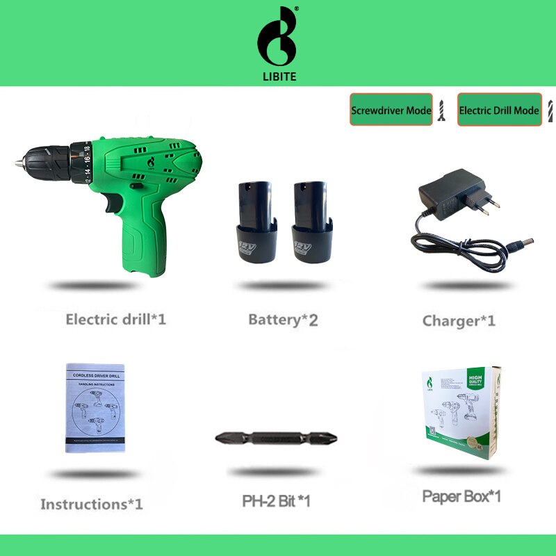 Cordless Drill Lithium Battery 12V Wireless Drilling Electric Screwdriver Electric Drill Mini Wireless Power Driver DC: CD12A3
