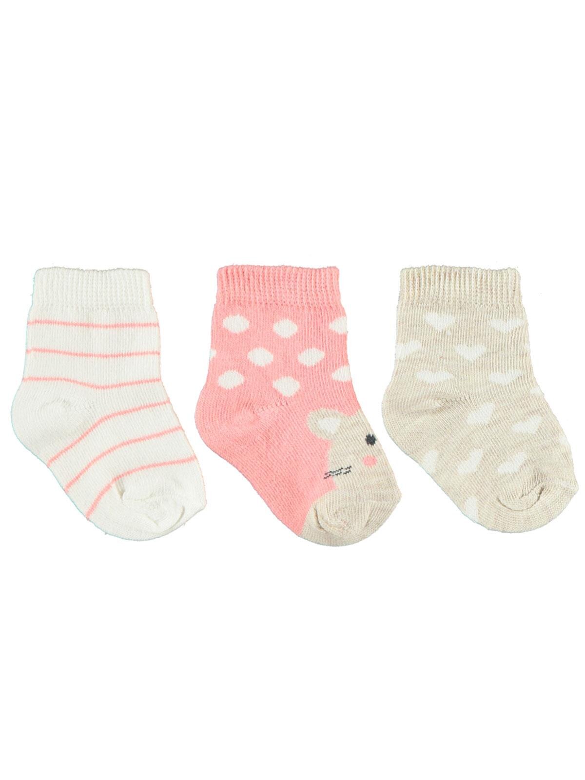 Civil Baby Girl Baby 3'lü Socks Set 0-6 Month Made Of Cotton Fabric.: Beige