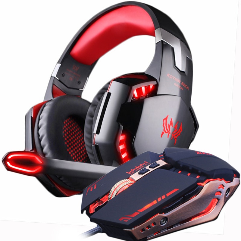 Gaming Muis 4000 Dpi + Headset Stereo Gamer Hoofdtelefoon Met Microfoon Oortelefoon Verstelbare Gamer Muizen Wired Usb Voor Pc Muizen set