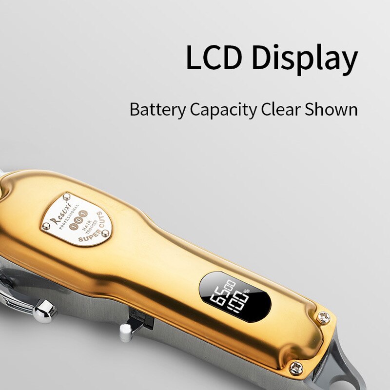 All-metal barber hair clipper electric hair trimmer men cordless hair cutter machine hair cut LCD rechargeable