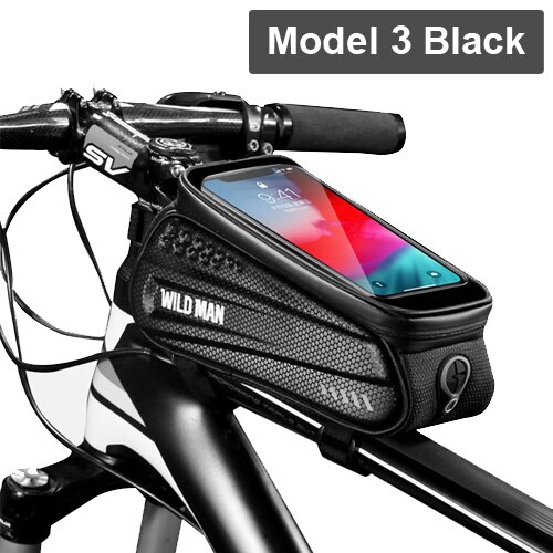 Vild mand 6.2 tommer cykeltaske cykel regntæt vandtæt mtb front taske mobiltelefon etui cykling top rør taske cykeltilbehør: Model 3 sort