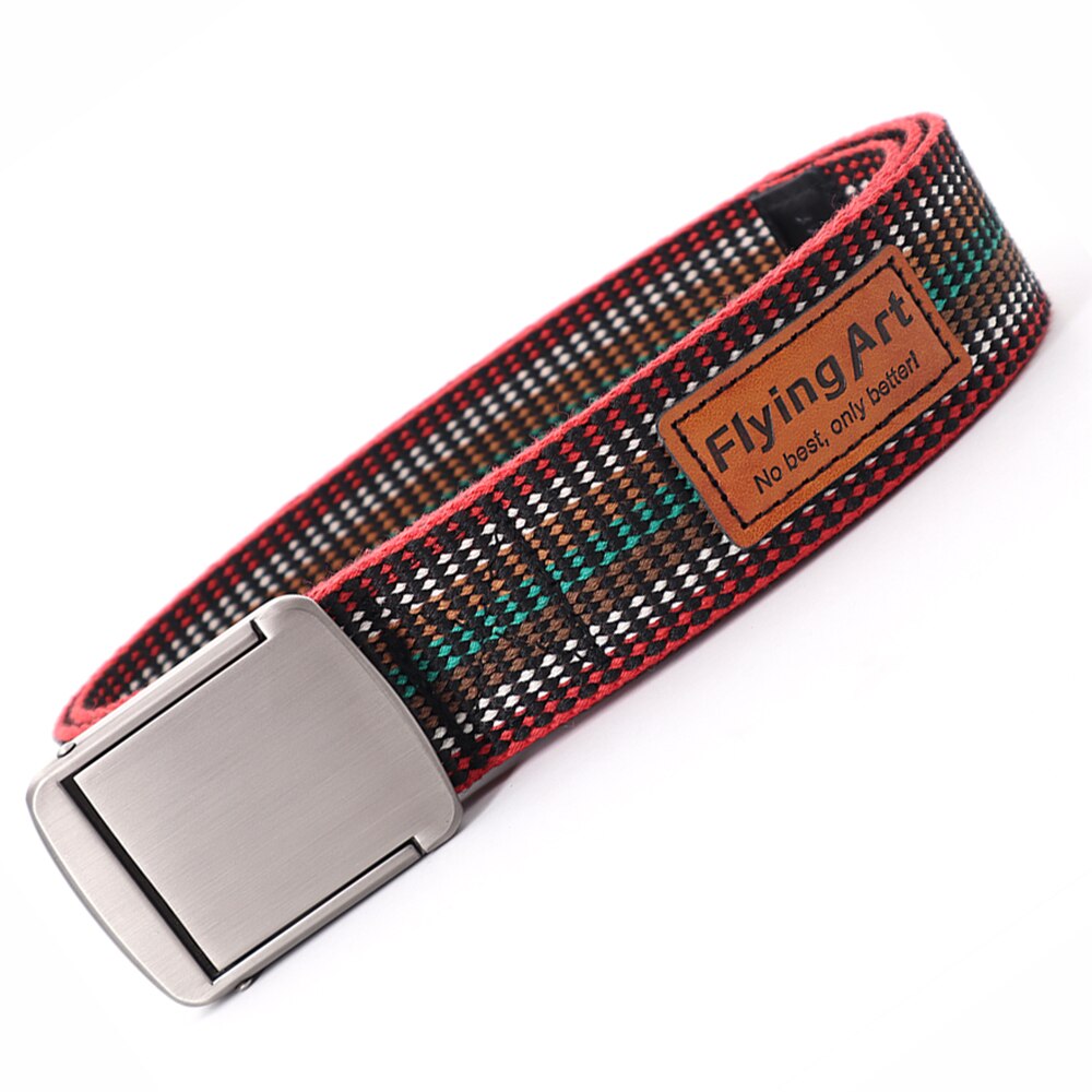Ceinture ethnique rayée de pour hommes et femmes, en alliage résistant à l&#39;usure, boucle à dégagement rapide, queue en cuir décontractée