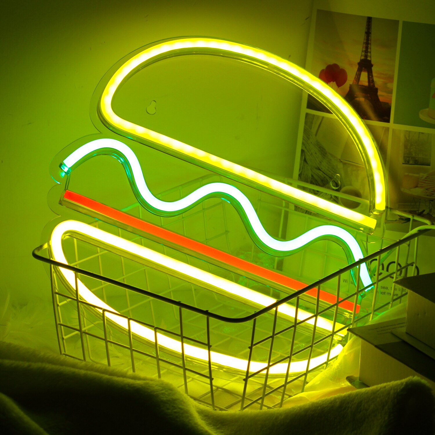 Ineonlife – lampe LED au néon en forme de Hamburger, interrupteur USB, luminaire décoratif d&#39;intérieur, idéal pour une fête, un Restaurant ou une boutique