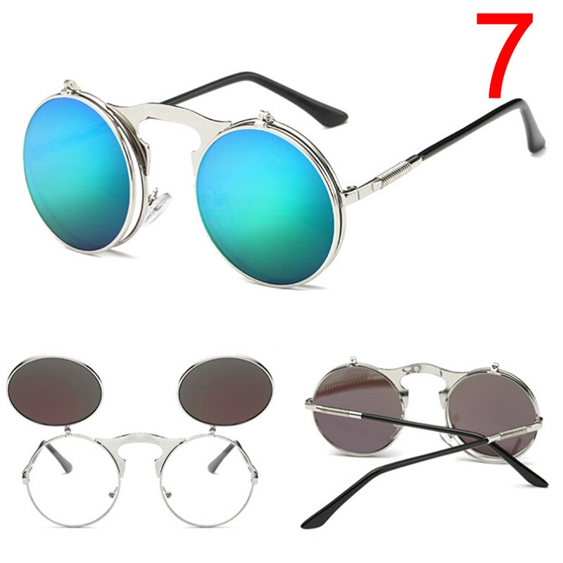 Metal Punk Sun Glasses Male Retro Steampunk Round Flip Up Sunglass Women Mens Clip On Sunglasses
