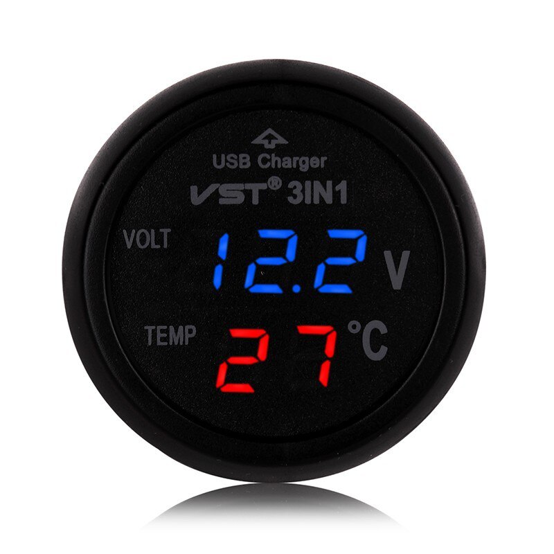 Led-auto sigarettenaansteker voltmeter thermometer auto vrachtwagen usb-lader 12v/24v autolader temperatuurmeter voltmeter: 01