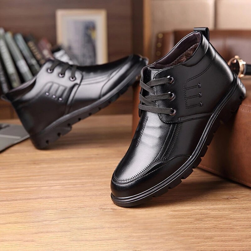 2021 inverno homem quente forrado sapatos negócio confortável não deslizamento tornozelo botas casual cor sólida laço básico de salto baixo masculino footwears