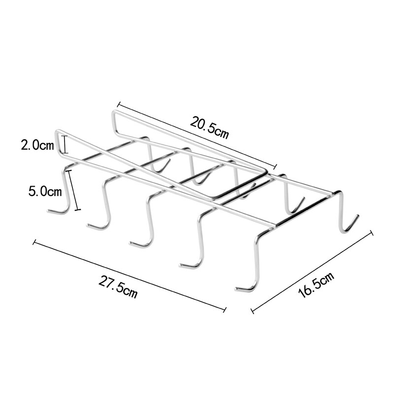 Soporte para tazas, colgador de tazas debajo del estante, armario de café, cocina, estante de almacenamiento, armario de plata, 10 ganchos, acero inoxidable 304