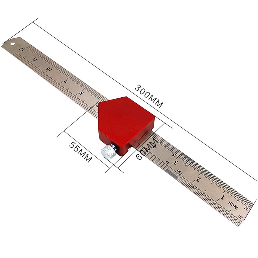Báscula de aleación de aluminio medida regla de trazado carpintería regla de agujero tipo T herramienta de marcado herramientas manuales accesorios nivel 12 "(300mm)