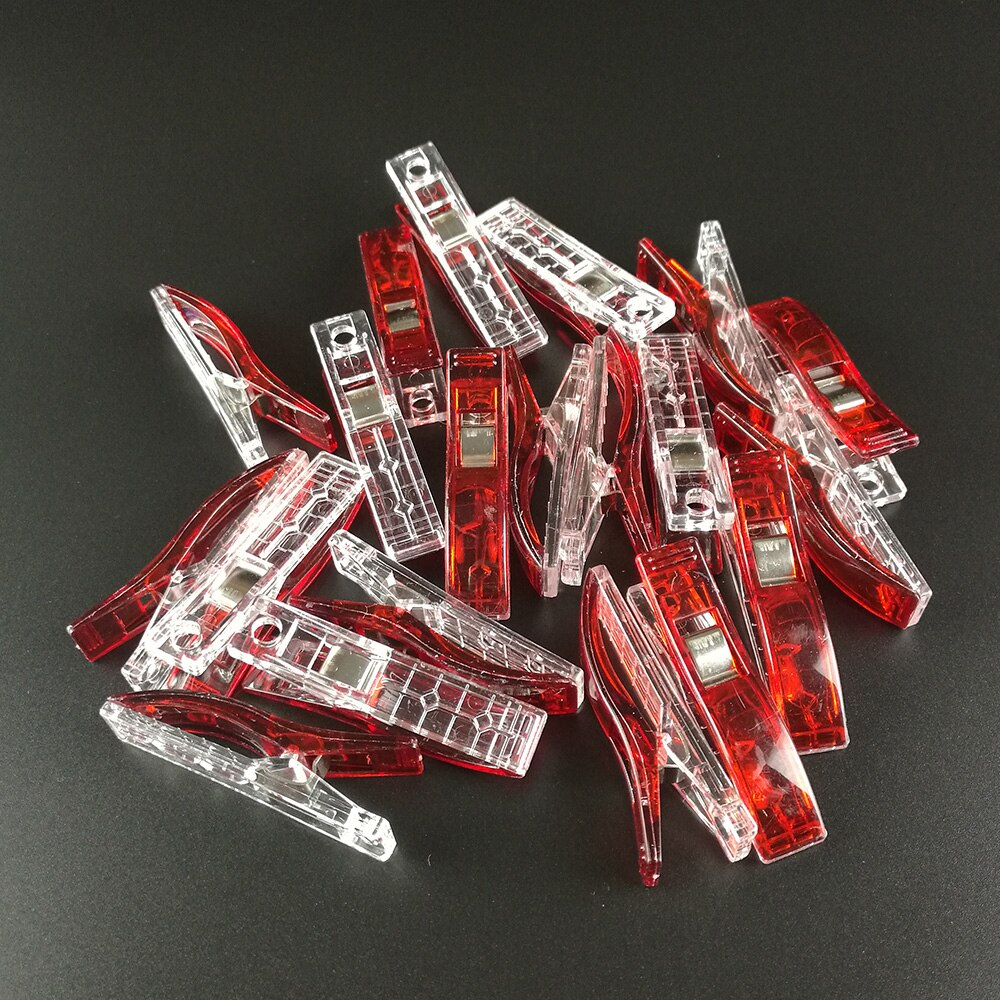 100 st plast tygklämmor klämmor för hantverkssömnad quiltbindning hemkontor skolpapper underbara 7 färger: Röd