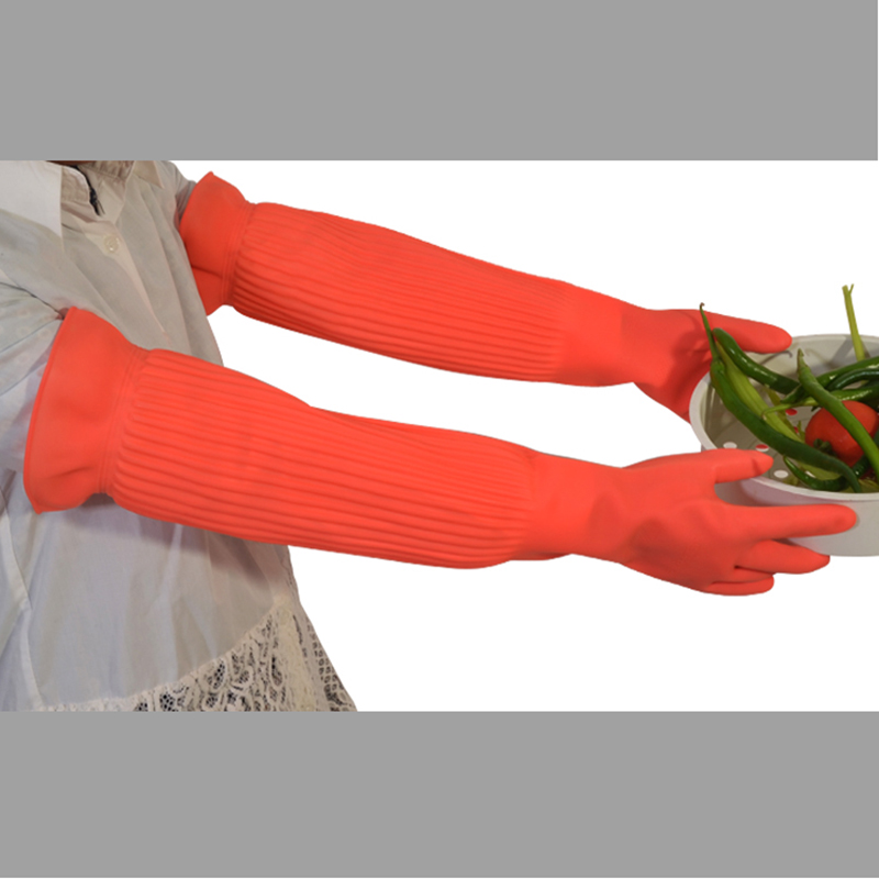 56cm Dish Washing Household Scrubbe Repeatable Kitchen Tool Waterproof Acid and Alkali Resistant Long Rubber Gloves