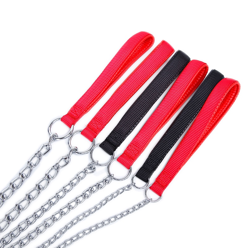 Stainless Steel Snake Chain Dog Leash Durable Metal Training Dog Leash With Red Black Handle