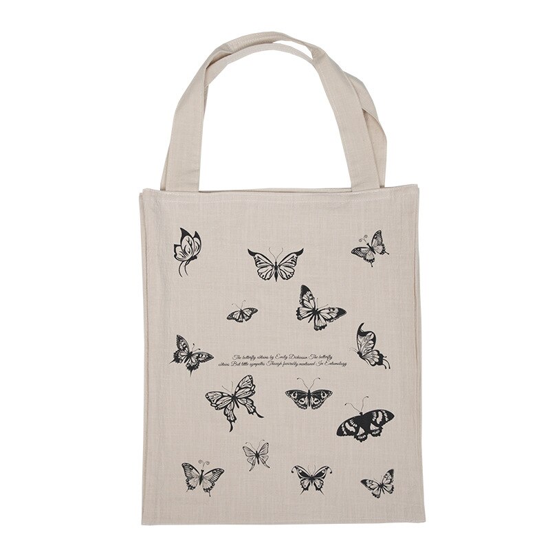 Cotton Linen Women Canvas Shopping Bags Eco Friendly Shoulder Bag Large Capacity Vintage Handbag Tote Butterfly Sailing Print