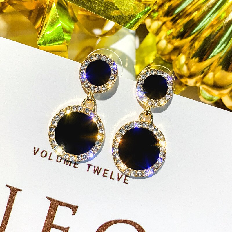 Lats Trend Strass Geometrische Oorbellen Voor Vrouwen Koreaanse Mode Zwarte Kleur Dangle Earring Vrouwelijke Elegante Sieraden: 661167