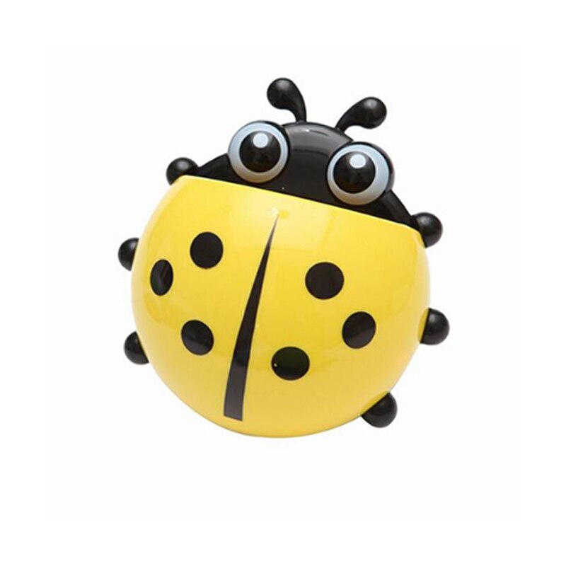 Animal mignon dessin animé coccinelle rouge vert jaune bleu couleur belle enfant salle de bain accessoires ventouse articles de toilette porte-brosse à dents: YELLOW