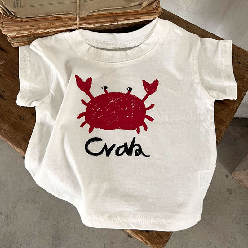 2022 Mode Korte Cartoon Krab/Walvis Afdruk Zomer T-shirt Baby Jongens Meisjes Uitgaan Tops Tee Outfits: red / 6-9M 73cm