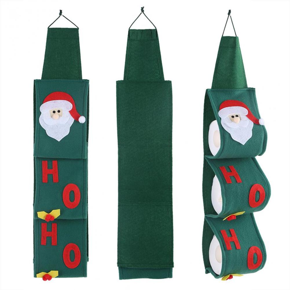3 capas patrón de Papá Noel rollo de papel higiénico cubre decoración de Navidad baño toalla colgante servilleta bolsa de almacenamiento organizador titular