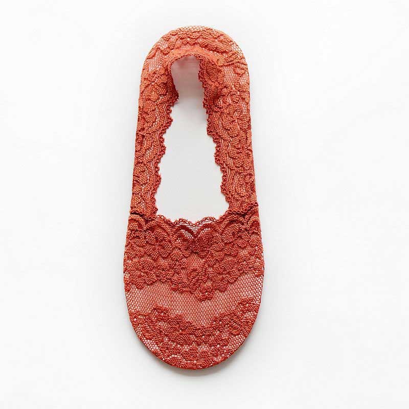 Silicone Shallow Women Socks Lace Slipper Ankle Socks Invisible Seamless Low Cut Boat Socks For Female Ladies Casual Calcetines: Red