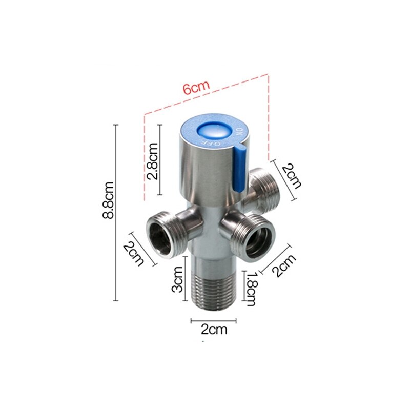 G1/2' Four-way Triangle Valve One Into Three Out Water Angle Valve 304 Stainless Steel Toilet Stop Valve Multi-function Tap
