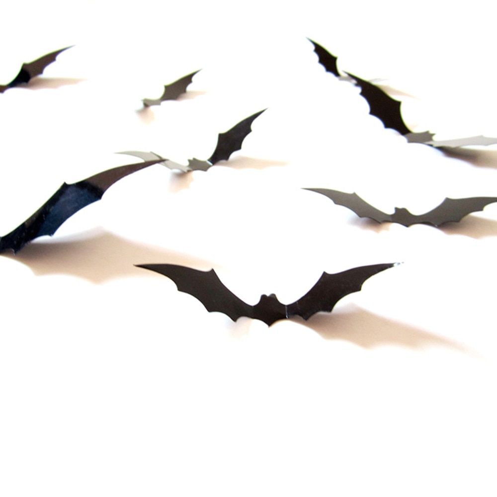 12pcs 3D Bat Wall Sticker DIY PVC Black Bat Living Room Bedroom Stickers Decal Home Halloween Decoration Wall Decal 1.14