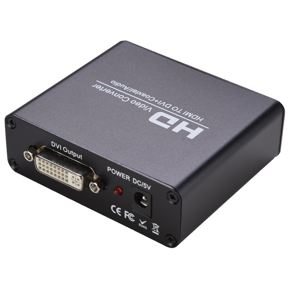 HDMI- to DVI Converter with Audio - Sound Splitter to 3.5mm AUX / 2 RCA Stereo &amp; Coaxial output Connector 1080P 720P, 5.1 &amp; 2CH