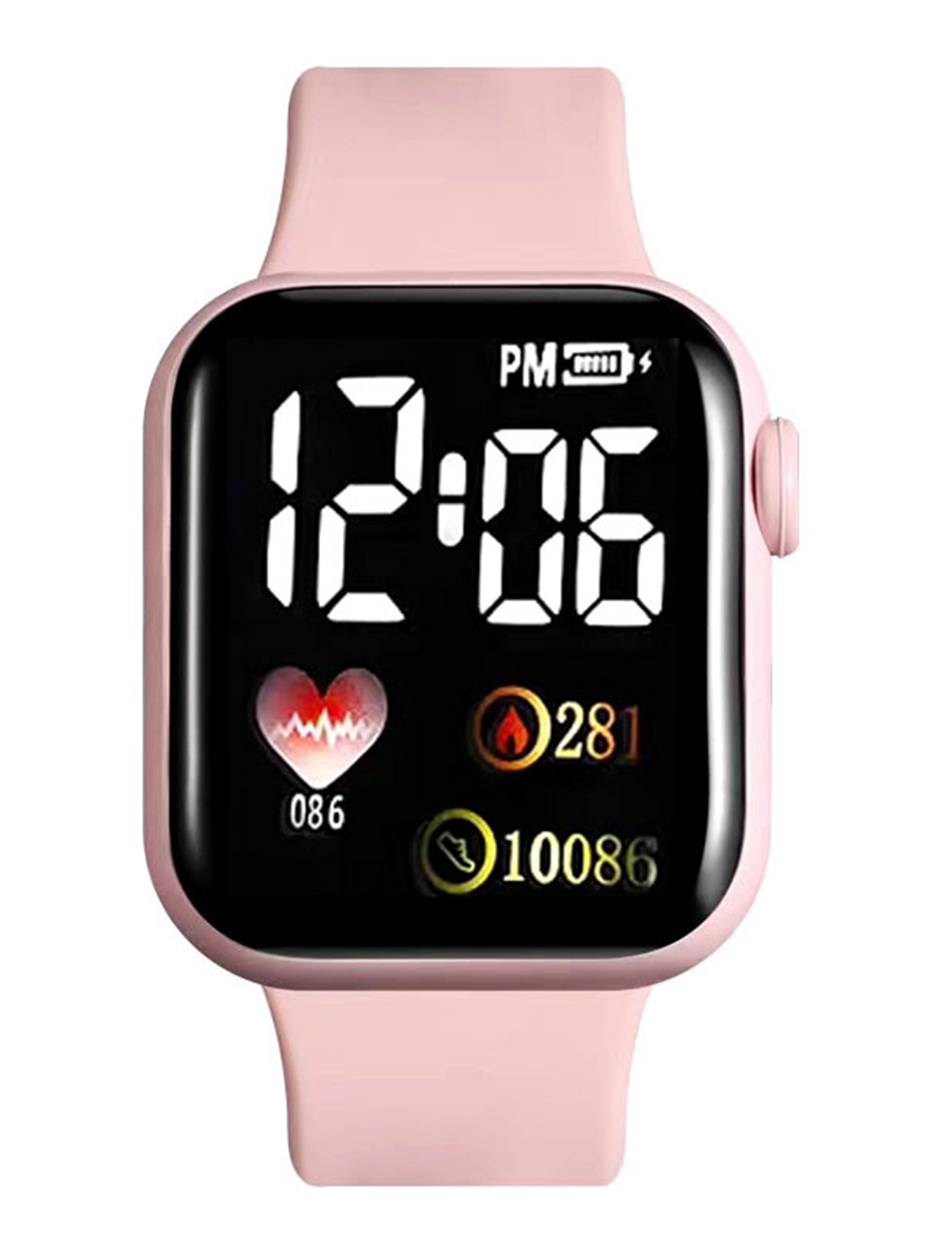 Reloj digital deportivo simple rectangular de silicona para mujer, color rosa, con corazón, collar completo de diamantes, de cumpleaños
