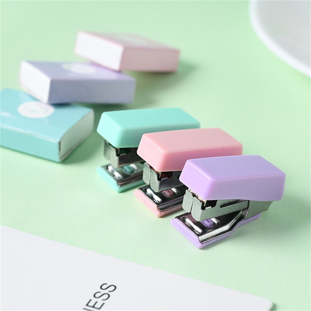 Agrafeuse en métal de couleur Morandi, mignon, avec 500 agrafes, outils de reliure, papeterie Kawaii, fournitures scolaires et de bureau, 10 #
