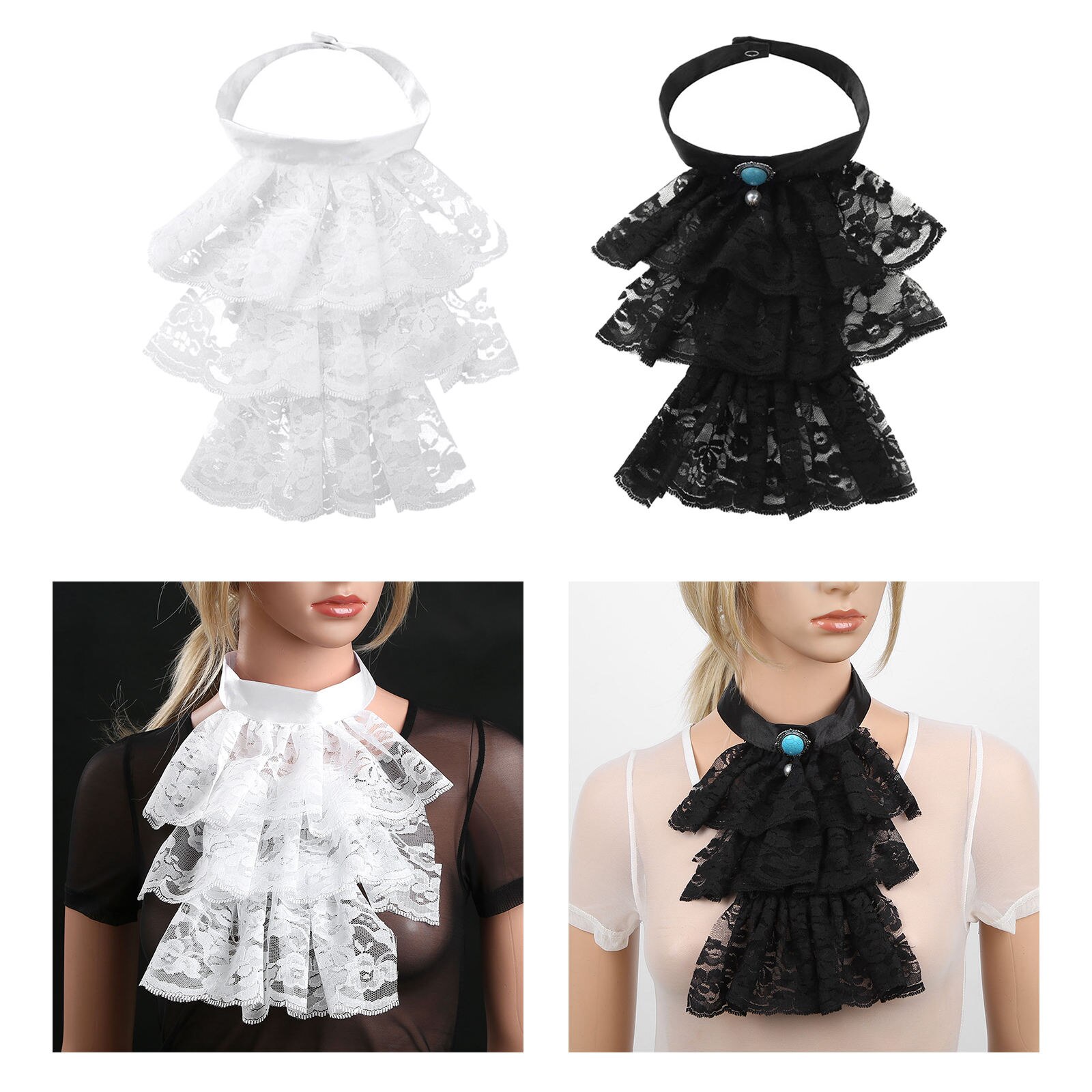 Victorian Lace Neck Gothic Collar Ruffle Tie Mini Cape Lolita Fau