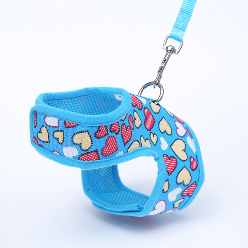 Mesh andas hundsele koppel set justerbara valpselar för små hundar chihuahua mops bly gå hund husdjur produkter: Blå / L
