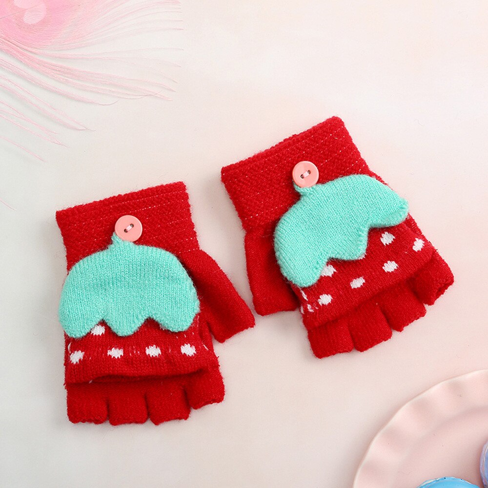 Winter Children Girls Boys Winter Cartoon Umbrella Patchwork Keep Warm Mittens Gloves Thick baby manoplas Kids 2-4Y