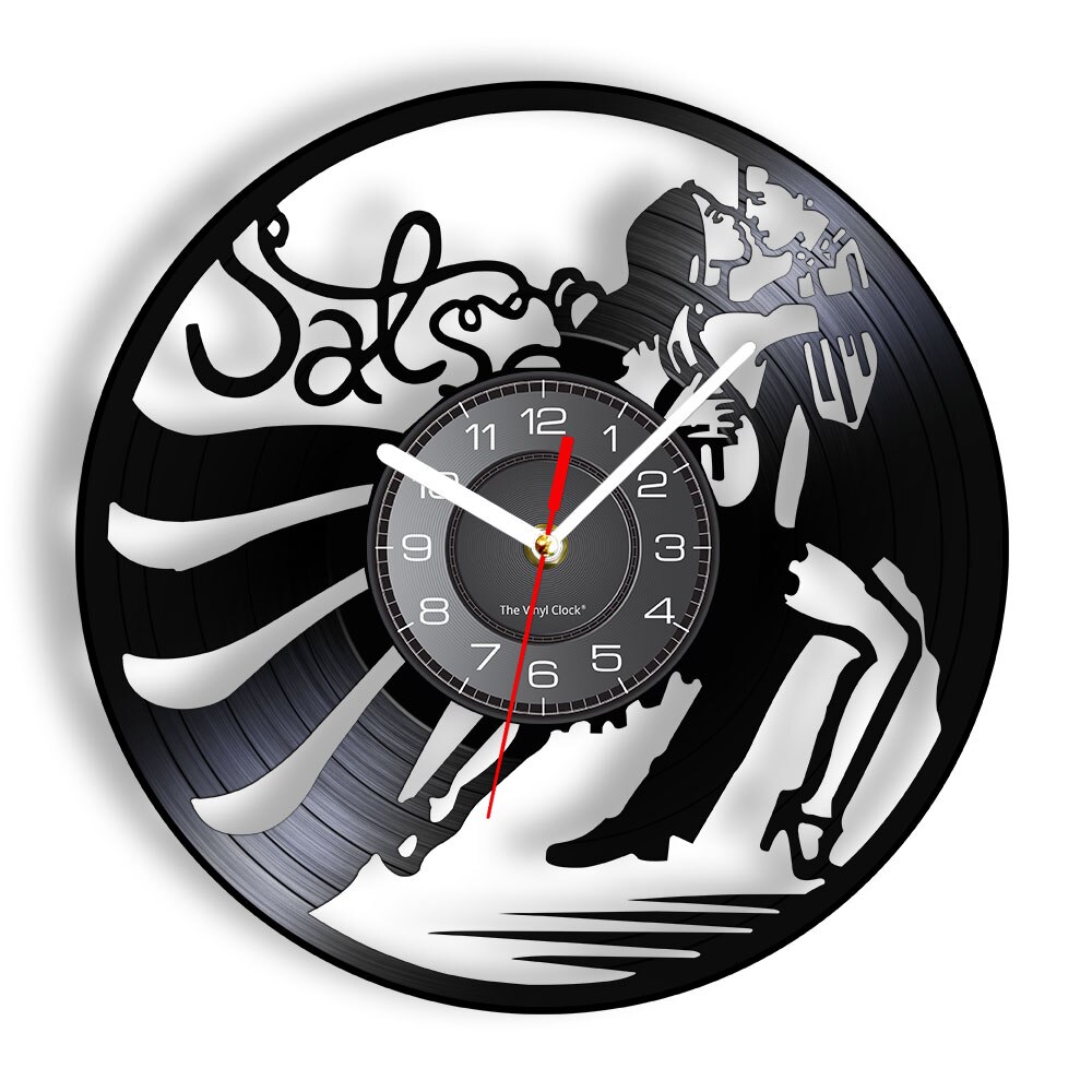 Reloj de pared Vintage para Danza Latina y Salsa, con silueta de pareja de baile, disco de vinilo, lámpara de pared para estudio de baile de salón Latino: Without LED