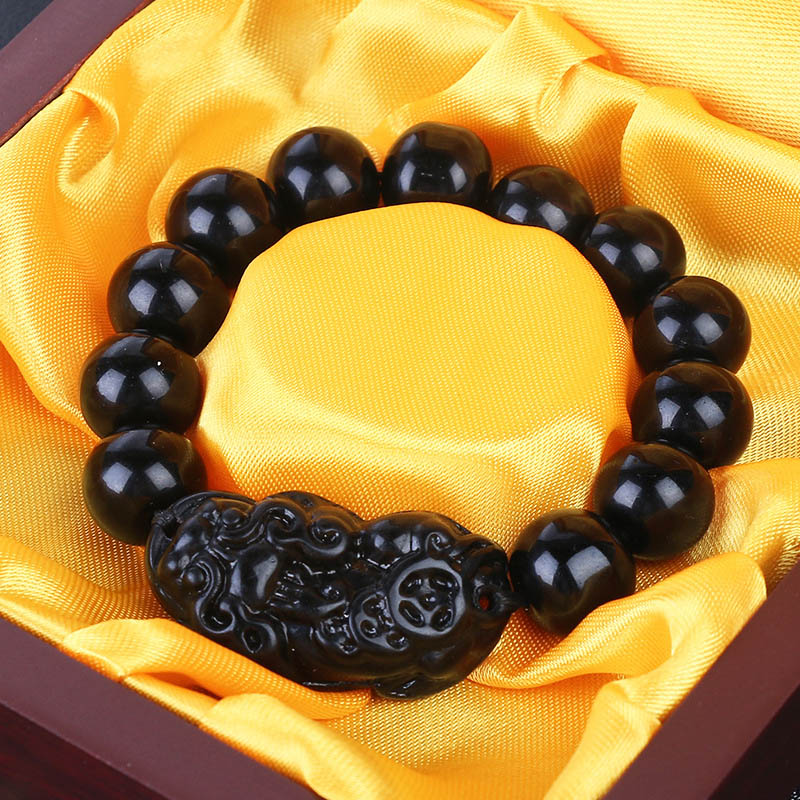 Natuursteen Zwart Obsidiaan Bixie Geluk Armband Amulet Charmes Boeddhisme Kralen Armband Armband Vrouwen Mannen Sieraden