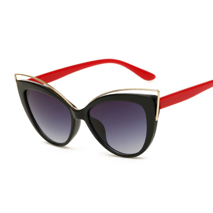 Cat eye solbriller kvinder vintage sommerfugl spejl solbriller kvinde retro sommer stil metal briller luksus: Røde ben