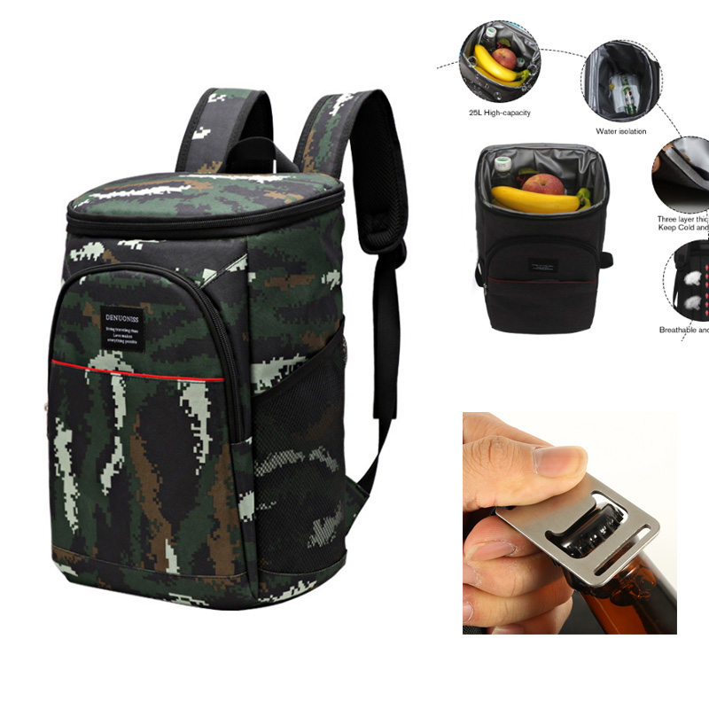DENUONISS 20L zaino mimetico pranzo in famiglia picnic conservazione degli alimenti borsa per il ghiaccio borse termiche grandi e spesse con coperchio aperto