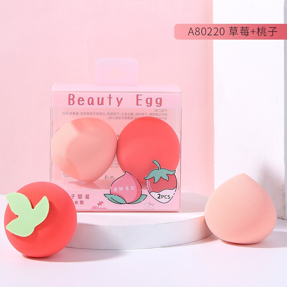 2pcs/Set Fruit Makeup Egg Strawberry Pear Shape Cosmestic Egg 2 in 1 Wet Dry Use Large Makeup Puff: A80220