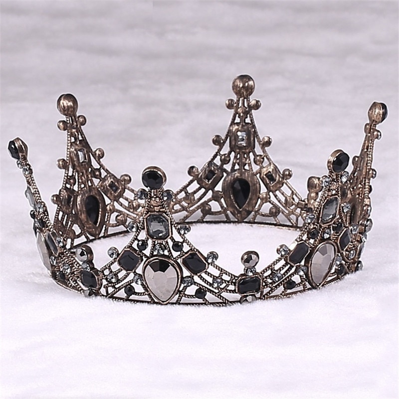 Europa Vintage Black Crystal Kroon Bruid Hoofdtooi Trouwjurk Kroon Verjaardag Rhinestone Diadeem Pageant Kronen Haar Sieraden