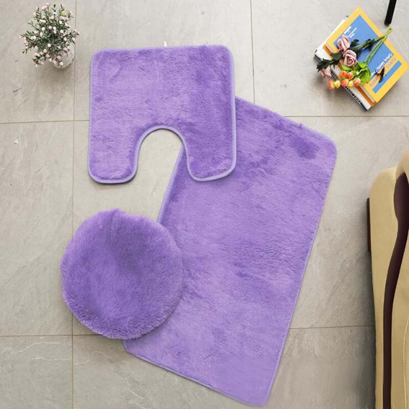 Set van 3 badmatten, grijs, toiletmatten, fleece, antislip badkamertapijt, toiletdeksel, waterabsorberend, douchematten, vloermat.: 3 stuks paars