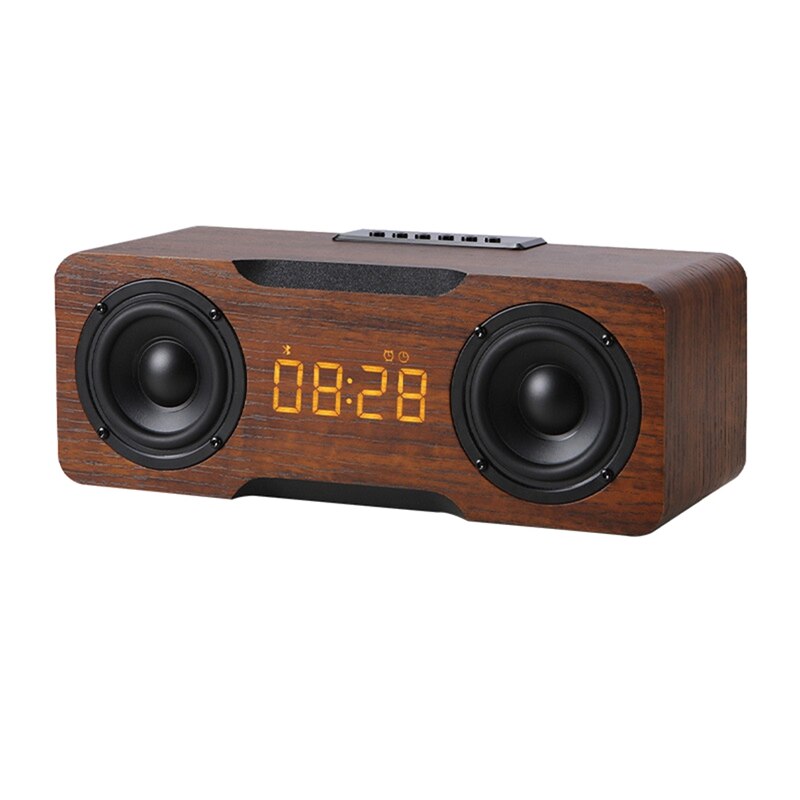 Wooden Sound Box Home Desktop Computer Wireless Bluetooth Speaker Alarm Clock Sound Bar Audio: Brown Wood Grain