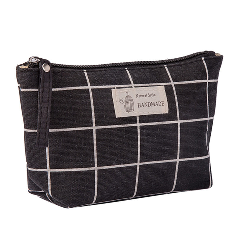 PURDORED 1 pc Vrouwen Plaid Cosmetische Tas Reizen Make-Up Tas Bloem Make Up Zakken Voor Cosmetische Beauty Organizer: black Plaid